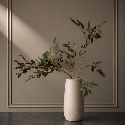 Realistic faux green leaf branch for elegant home decor and modern vase styling