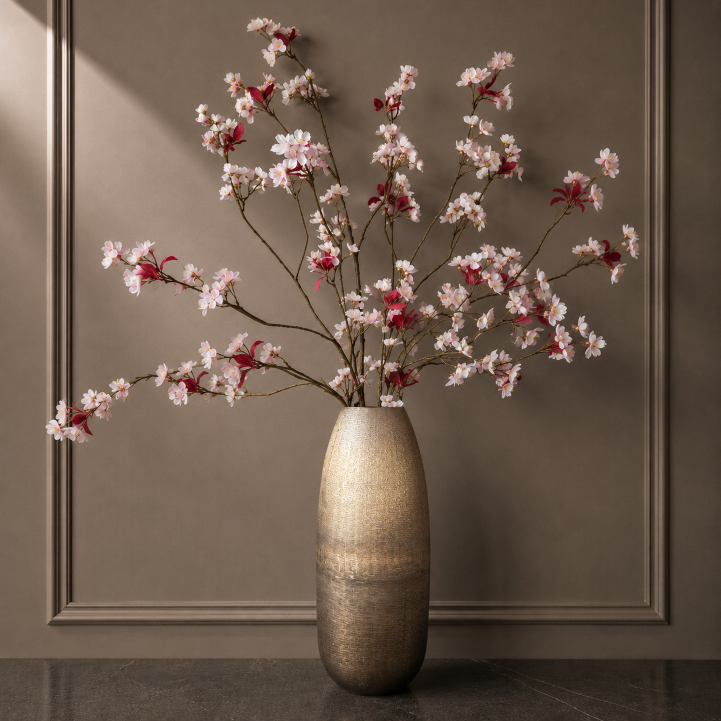 Premium faux peach blossom branch with delicate pink blooms for elegant home decor