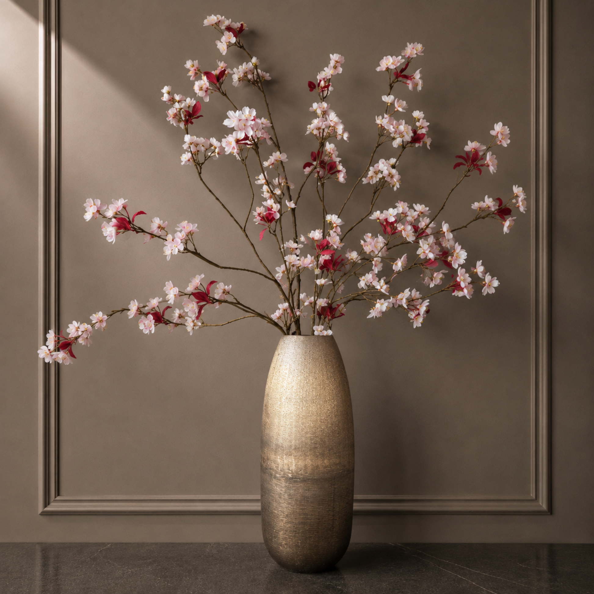 Premium faux peach blossom branch with delicate pink blooms for elegant home decor