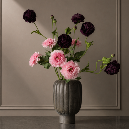 Premium faux burgundy ranunculus flower stem for elegant home decor and vase styling